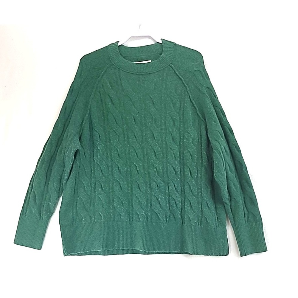Aerie Womens Green Sweater Cable Knit Raglan Sleeve Crewneck Medium Soft